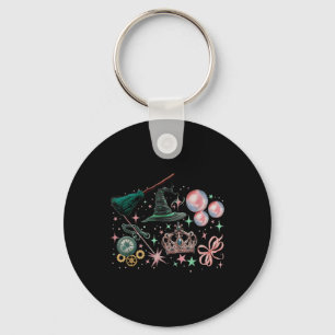 Roze gaat goed met groene grappige Halloween-heks Sleutelhanger