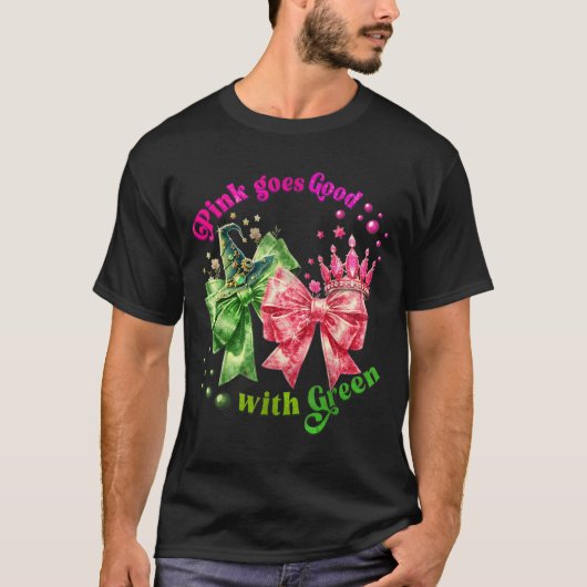 Roze gaat goed met groene grappige Halloween-heks T-shirt (Voorkant)