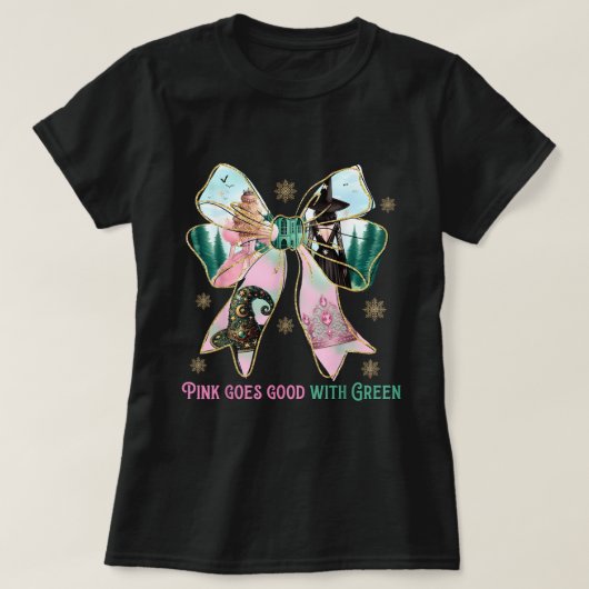 Roze gaat goed met groene Halloween heksenmeisjes T-shirt (Design voorkant)
