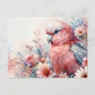 Roze Galah Kaketoe Bloemrijke Waterverfschildering Briefkaart
