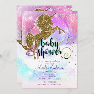 Roze galaxy Magical Unicorn Sparkle Baby shower Kaart