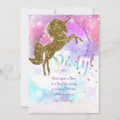 Roze Galaxy Magical Unicorn Sparkle Birthday Party Kaart (Achterkant)