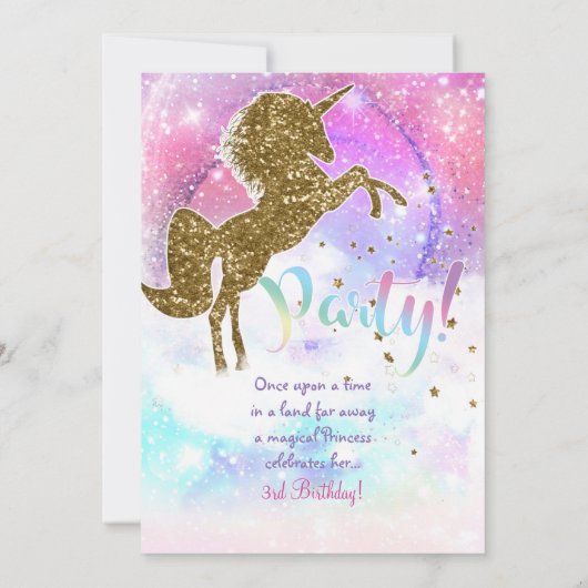 Roze Galaxy Magical Unicorn Sparkle Birthday Party Kaart (Achterkant)