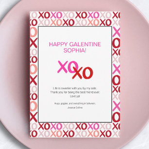 Roze Galentine's Dag XOXO Moderne Beste Vriendin N Feestdagenkaart