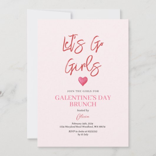 Roze Galentine's Day Feest Brunch Diner Kaart (Voorkant)