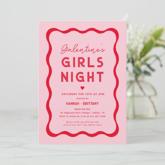 Roze Galentine's Day Girls Night Kaart (Staand voorkant)