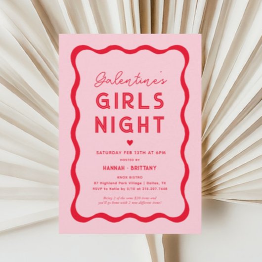 Roze Galentine's Day Girls Night Kaart