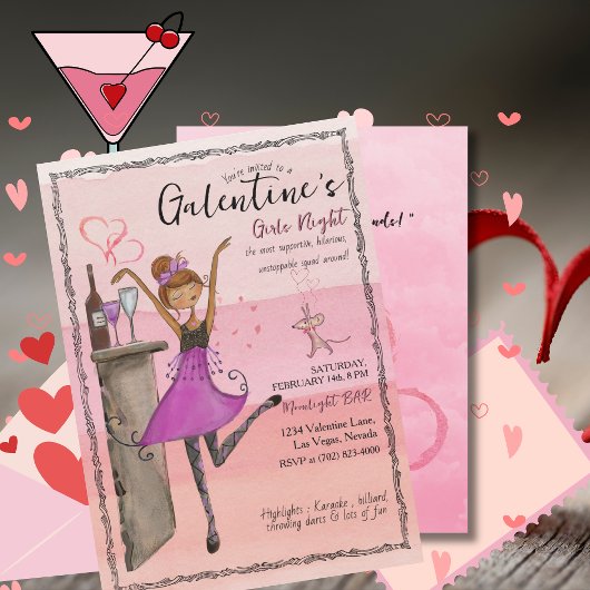 Roze Galentine's Day Meidenavondfeest Kaart