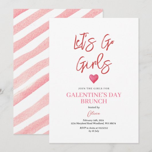 Roze Galentine's Day Party Brunch Diner Valentijn Kaart (Voorkant / Achterkant)