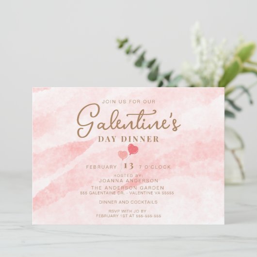 Roze Galentine's Dinner Brunch Party Invitation Kaart (Staand voorkant)