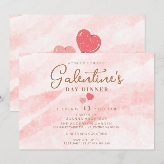 Roze Galentine's Dinner Brunch Party Invitation Kaart (Voorkant / Achterkant)