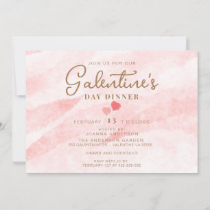 Roze Galentine's Dinner Brunch Party Invitation Kaart