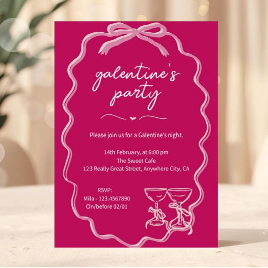 Roze Galentines Girls Night Valentijn's Invitation Kaart