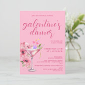 Roze Galentines Meisjes Nacht Diner Cocktail Party Kaart (Staand voorkant)