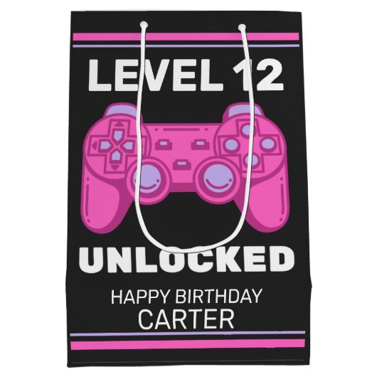 Roze Game Controller Verjaardag gepersonaliseerd Medium Cadeauzakje (Achterkant)