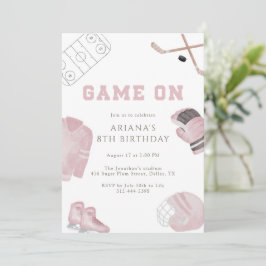Roze Game On Hockey Verjaardagsfeestje Meisjes Spo Kaart