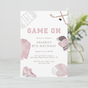 Roze Game On Hockey Verjaardagsfeestje Meisjes Spo Kaart