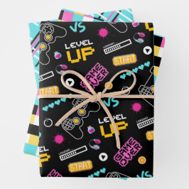 Roze Gamer Pixelated Gift Wrapping Paper Set