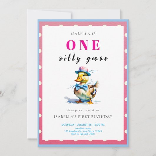 Roze Gans 1e verjaardag Kaart (Voorkant)