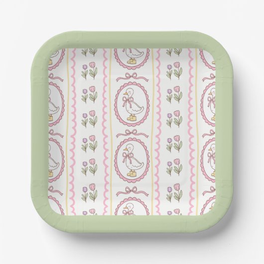 Roze Gans Baby Borrel Vierkante Bord (Voorkant)