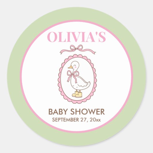 Roze Gans Baby Shower Stickers | Persoonlijk (Voorkant)