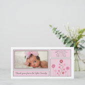 Roze Garden Baby Girl Hartelijk dank Bedankkaart (Staand voorkant)