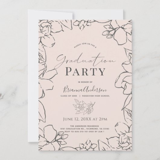 Roze Gardenia Floral Afstuderen Kaart (Voorkant)