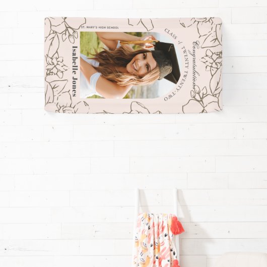 Roze Gardenia Floral Arch Foto Afstuderen Spandoek (Insitu)