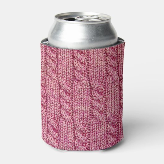 Roze Garen Bekabeld Brei Blikjeskoeler (Blikje Voorkant)