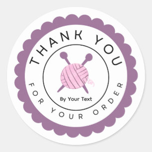 Roze garen en breinaalden Dank je voor je Ronde Sticker