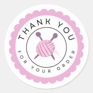 Roze garen en breinaalden Dank je wel Ronde Sticker