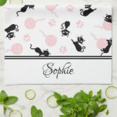 Roze garen & Katten gepersonaliseerd Theedoek (Gevouwen)