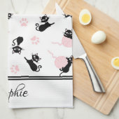 Roze garen & Katten gepersonaliseerd Theedoek (Quarter Fold)