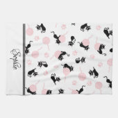 Roze garen & Katten gepersonaliseerd Theedoek (Horizontaal)