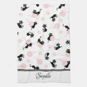 Roze garen & Katten gepersonaliseerd Theedoek (Verticaal)