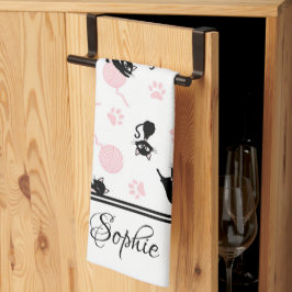 Roze garen & Katten gepersonaliseerd Theedoek