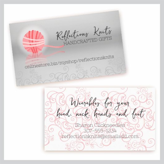 roze garen reflectie breitting crochet gift label visitekaartjes