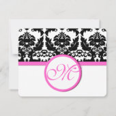 Roze garens zwart Damask Wedding RSVP (Achterkant)