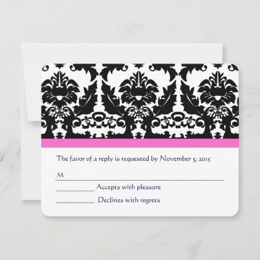 Roze garens zwart Damask Wedding RSVP (Voorkant)