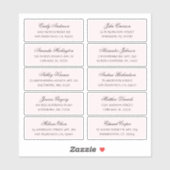 Roze gasten namen adres. Bruiloft verzendlabels Sticker (Vel)
