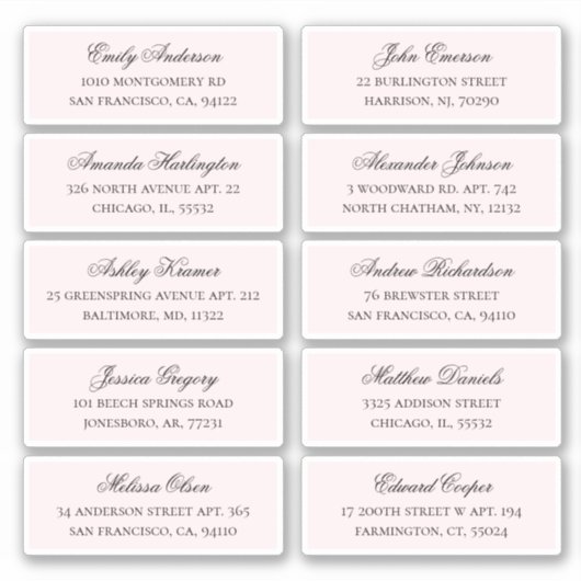 Roze gasten namen adres. Bruiloft verzendlabels Sticker (Voorkant)