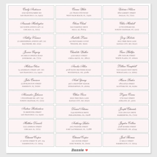 Roze gasten namen adres. Bruiloft verzendlabels Sticker (Vel)