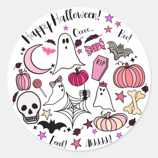 Roze gastheer en pomkin Halloween Round Sticker (Voorkant)