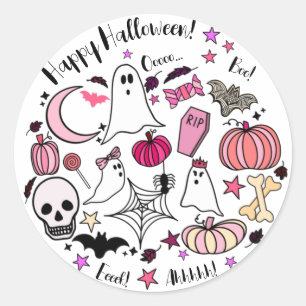 Roze gastheer en pomkin Halloween Round Sticker