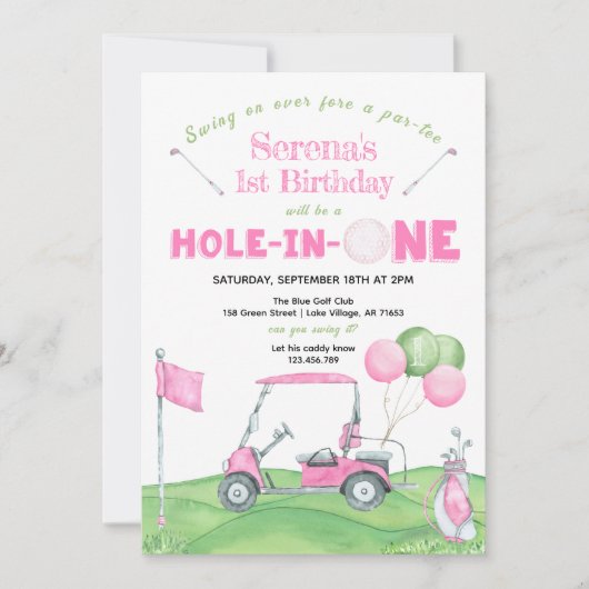 Roze GAT IN EEN Elke Leeftijd Golf Verjaardag Uitn Kaart (Voorkant)