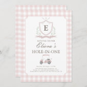 Roze Gat in een Gingham Verjaardag Uitnodiging (Voorkant / Achterkant)