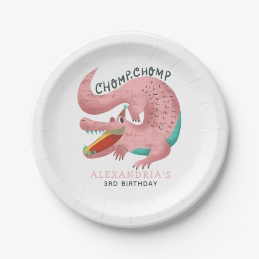 Roze Gator Meisjes Verjaardagsfeestje Papieren Bordje (Voorkant)