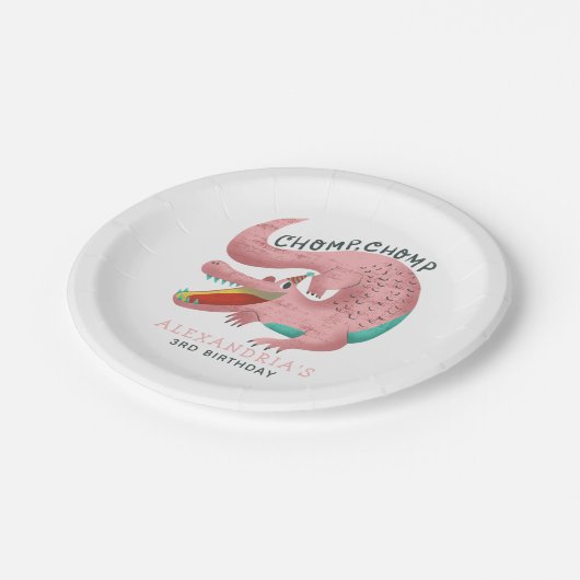 Roze Gator Meisjes Verjaardagsfeestje Papieren Bordje (Gekanteld)