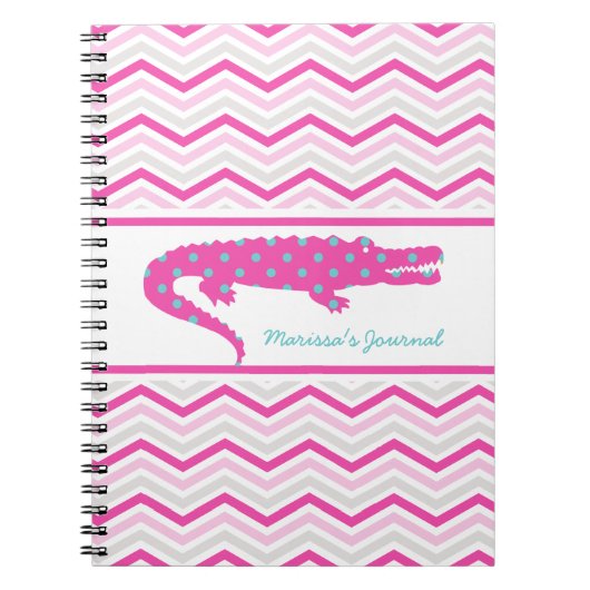 Roze Gator op Chevron gepersonaliseerd Notitieboek (Voorkant)