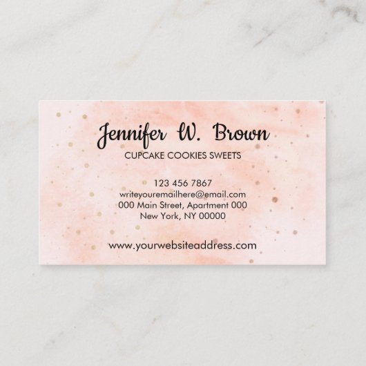 Roze gebak Waterverf Aardbeien Cupcake Visitekaartje (Achterkant)